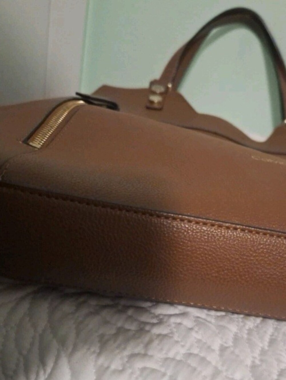 Calvin Klein Cognac Brown Leather Tote with Gold Hardware - Picture 5 of 5